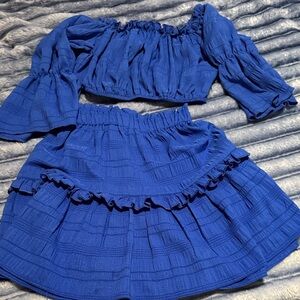 SHEIN Royal Blue Kids Ruffled Dress Set